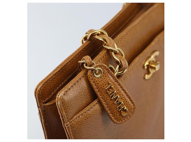 Bolso Tote CHANEL de piel caviar, dorado, marrón, CC Auth gh1738 Castaño - vista 10