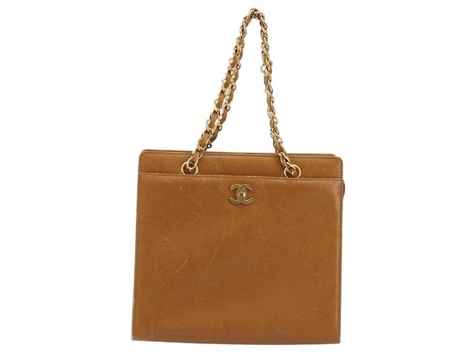 Bolso Tote CHANEL de piel caviar, dorado, marrón, CC Auth gh1738 Castaño - vista 13