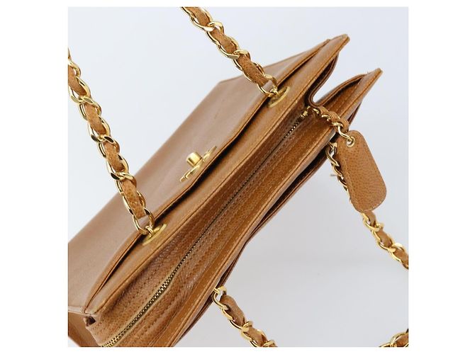 Bolso Tote CHANEL de piel caviar, dorado, marrón, CC Auth gh1738 Castaño - vista 6