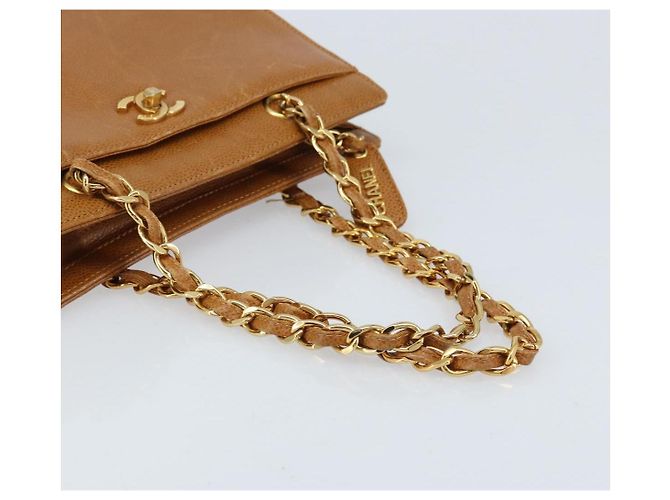Bolso Tote CHANEL de piel caviar, dorado, marrón, CC Auth gh1738 Castaño - vista 7