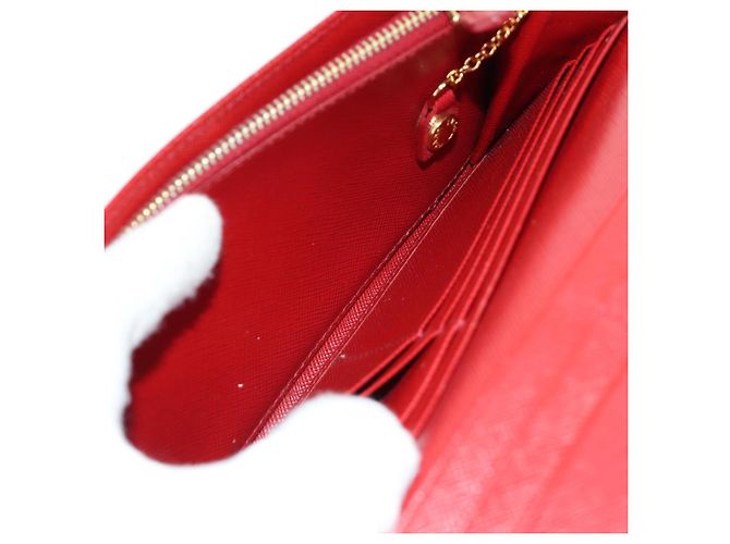 Saffiano PRADA Cartera Larga de cuero Safiano Roja Dorada Auth fm5264 Dorado - vista 10