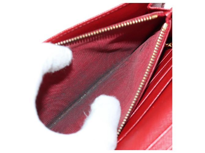 Saffiano PRADA Cartera Larga de cuero Safiano Roja Dorada Auth fm5264 Dorado - vista 11
