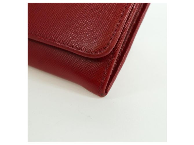 Saffiano PRADA Cartera Larga de cuero Safiano Roja Dorada Auth fm5264 Dorado - vista 14