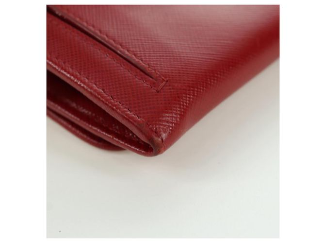 Saffiano PRADA Cartera Larga de cuero Safiano Roja Dorada Auth fm5264 Dorado - vista 15