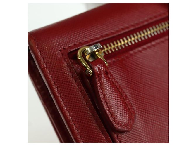 Saffiano PRADA Cartera Larga de cuero Safiano Roja Dorada Auth fm5264 Dorado - vista 17