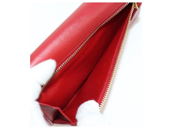 Saffiano PRADA Cartera Larga de cuero Safiano Roja Dorada Auth fm5264 Dorado - vista 18