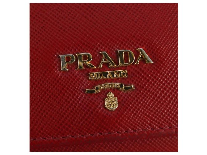 Saffiano PRADA Cartera Larga de cuero Safiano Roja Dorada Auth fm5264 Dorado - vista 19