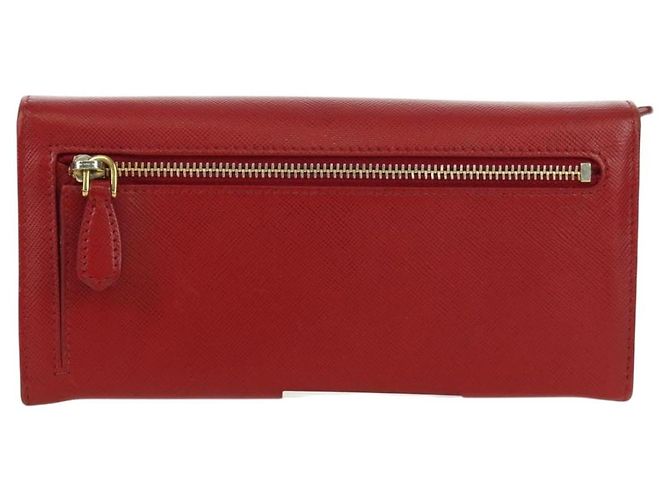 Saffiano PRADA Cartera Larga de cuero Safiano Roja Dorada Auth fm5264 Dorado - vista 2