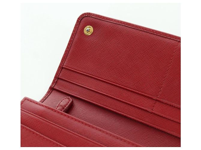Saffiano PRADA Cartera Larga de cuero Safiano Roja Dorada Auth fm5264 Dorado - vista 20