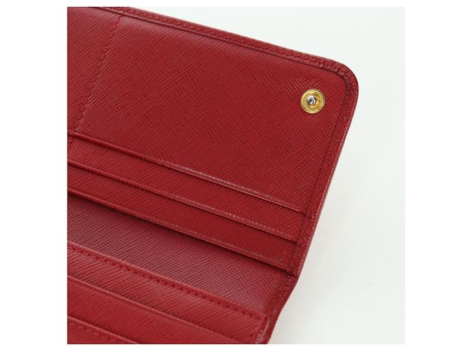 Saffiano PRADA Cartera Larga de cuero Safiano Roja Dorada Auth fm5264 Dorado - vista 21