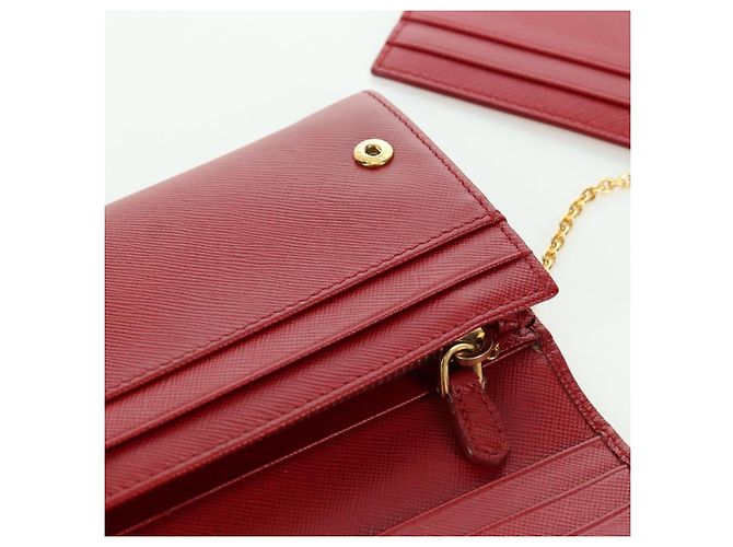 Saffiano PRADA Cartera Larga de cuero Safiano Roja Dorada Auth fm5264 Dorado - vista 22