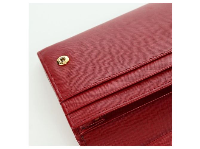 Saffiano PRADA Cartera Larga de cuero Safiano Roja Dorada Auth fm5264 Dorado - vista 23