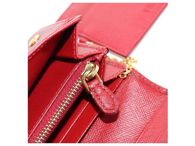 Saffiano PRADA Cartera Larga de cuero Safiano Roja Dorada Auth fm5264 Dorado - vista 25