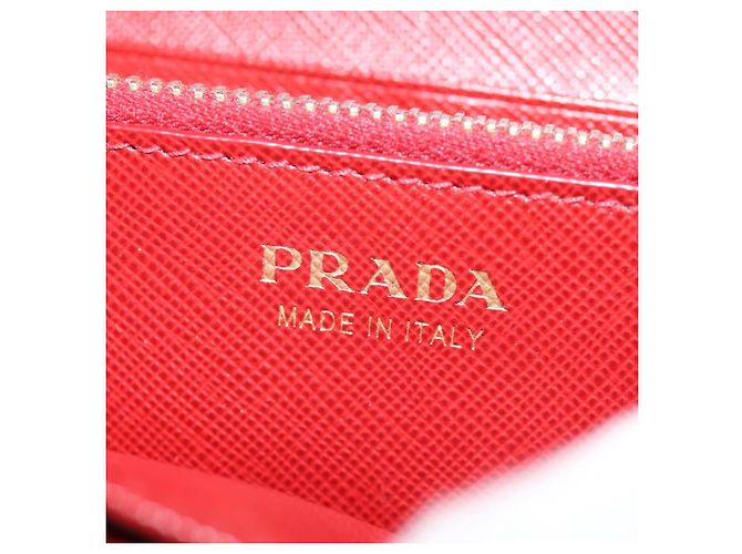 Saffiano PRADA Cartera Larga de cuero Safiano Roja Dorada Auth fm5264 Dorado - vista 26