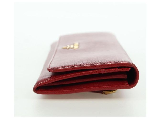 Saffiano PRADA Cartera Larga de cuero Safiano Roja Dorada Auth fm5264 Dorado - vista 4
