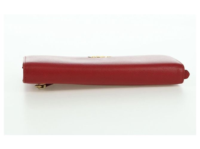 Saffiano PRADA Cartera Larga de cuero Safiano Roja Dorada Auth fm5264 Dorado - vista 5