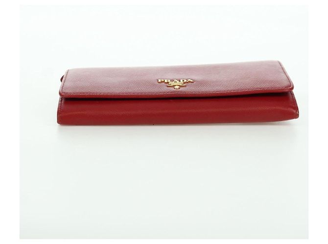 Saffiano PRADA Cartera Larga de cuero Safiano Roja Dorada Auth fm5264 Dorado - vista 6