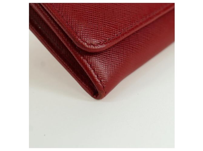 Saffiano PRADA Cartera Larga de cuero Safiano Roja Dorada Auth fm5264 Dorado - vista 7