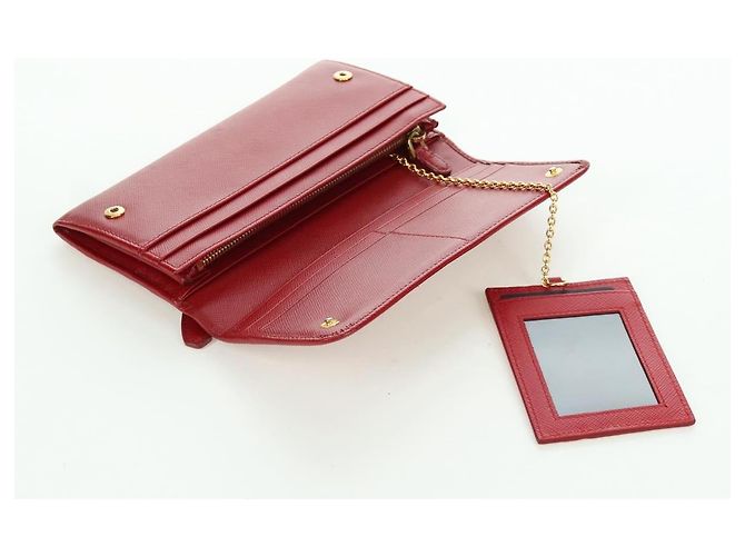 Saffiano PRADA Cartera Larga de cuero Safiano Roja Dorada Auth fm5264 Dorado - vista 8