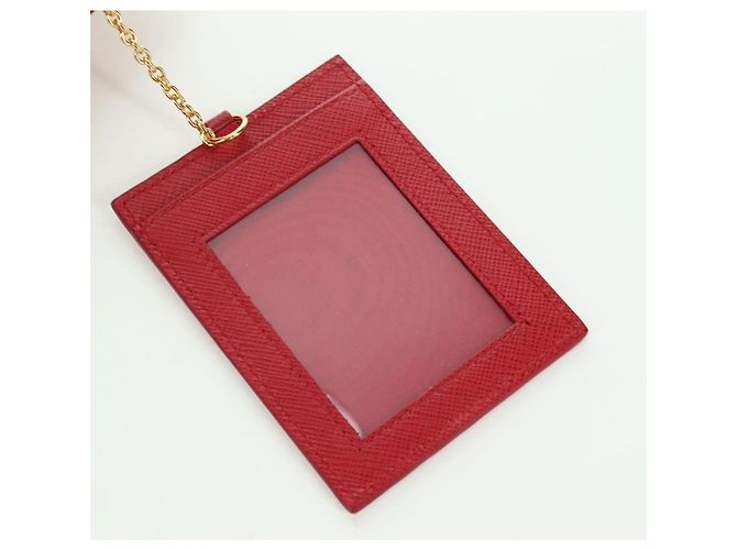 Saffiano PRADA Cartera Larga de cuero Safiano Roja Dorada Auth fm5264 Dorado - vista 9