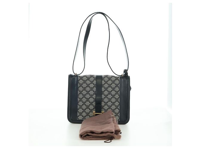 Céline Borsa a Spalla in Tela Macadam CELINE Nero Oro Auth YKZ208V D'oro - vista 12