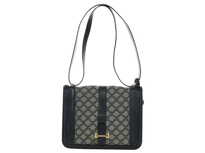 Céline Borsa a Spalla in Tela Macadam CELINE Nero Oro Auth YKZ208V D'oro - vista 13