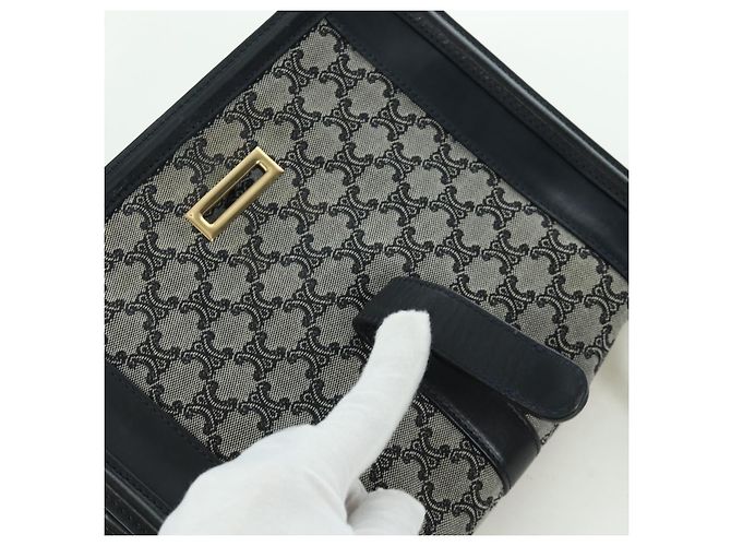 Céline Borsa a Spalla in Tela Macadam CELINE Nero Oro Auth YKZ208V D'oro - vista 20