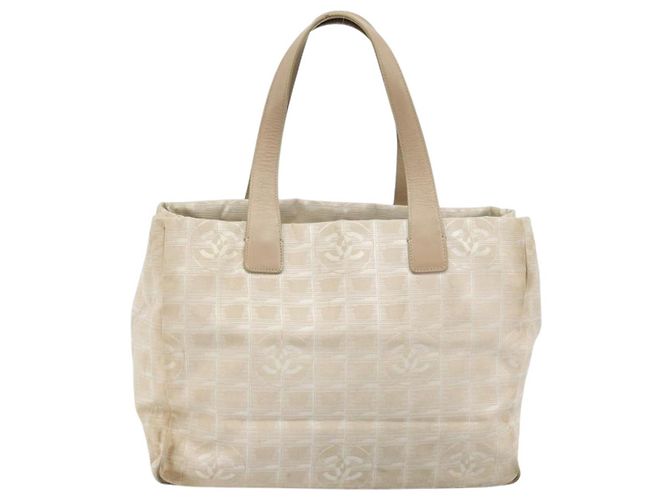 CHANEL Nuova Borsa Tote da Viaggio Nylon Beige Oro CC Auth ti3795 D'oro - vista 13