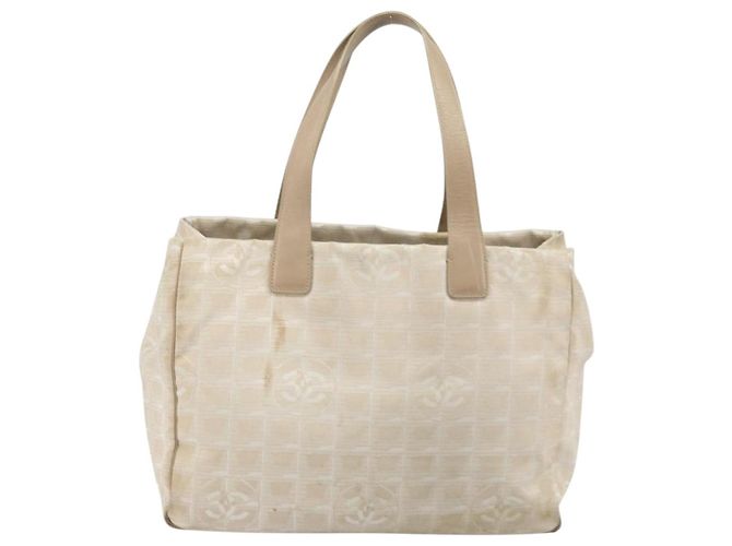 CHANEL Nuova Borsa Tote da Viaggio Nylon Beige Oro CC Auth ti3795 D'oro - vista 2