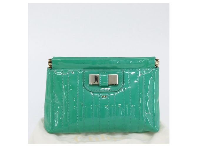 Chloé Chloe Clutch Bag aus lackiertem Leder in Grün Silber Auth hk3613A - Ansicht 19