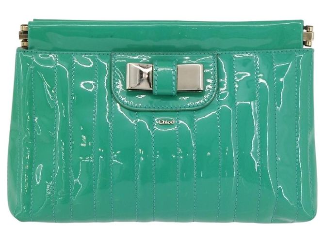 Chloé Chloe Clutch Bag aus lackiertem Leder in Grün Silber Auth hk3613A - Ansicht 2