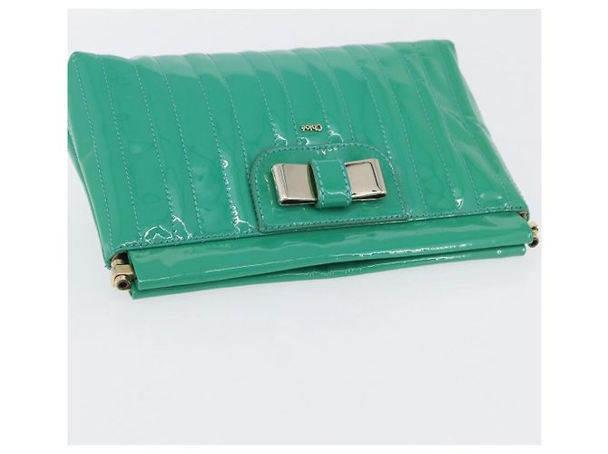 Chloé Chloe Clutch Bag aus lackiertem Leder in Grün Silber Auth hk3613A - Ansicht 6