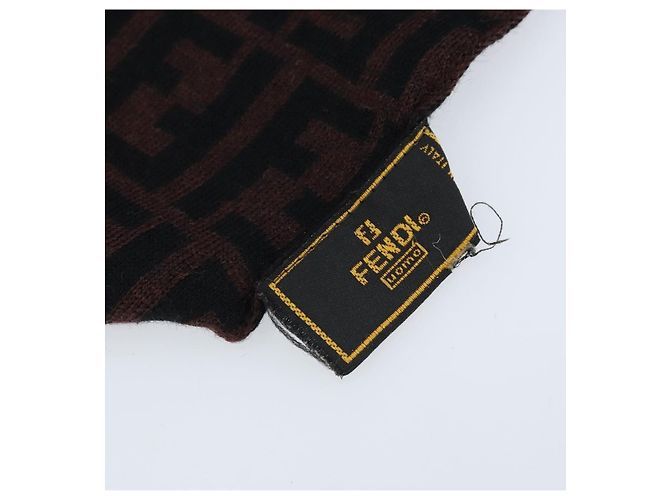 FENDI Sciarpa in Tela Zucca Lana Nera Marrone Auth am10995 Nero - vista 11