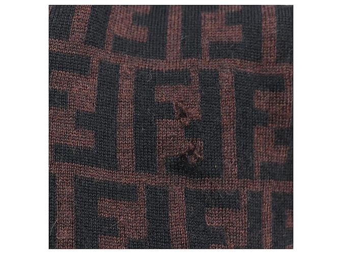 FENDI Sciarpa in Tela Zucca Lana Nera Marrone Auth am10995 Nero - vista 12