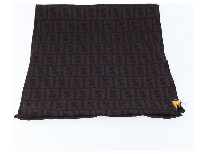 FENDI Sciarpa in Tela Zucca Lana Nera Marrone Auth am10995 Nero - vista 2