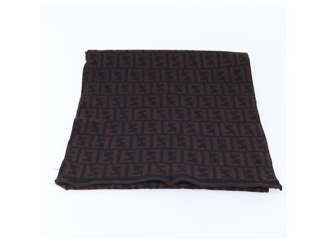 FENDI Sciarpa in Tela Zucca Lana Nera Marrone Auth am10995 Nero - vista 3