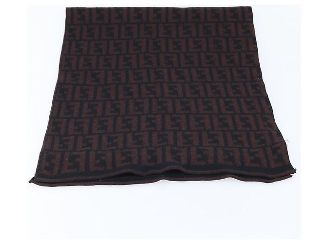 FENDI Sciarpa in Tela Zucca Lana Nera Marrone Auth am10995 Nero - vista 4