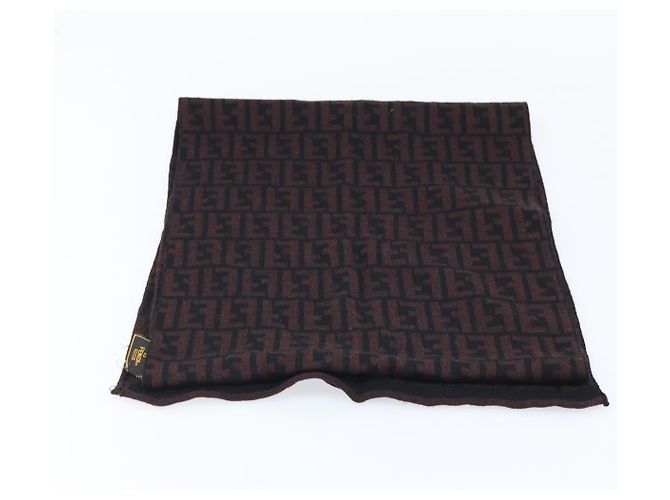 FENDI Sciarpa in Tela Zucca Lana Nera Marrone Auth am10995 Nero - vista 5