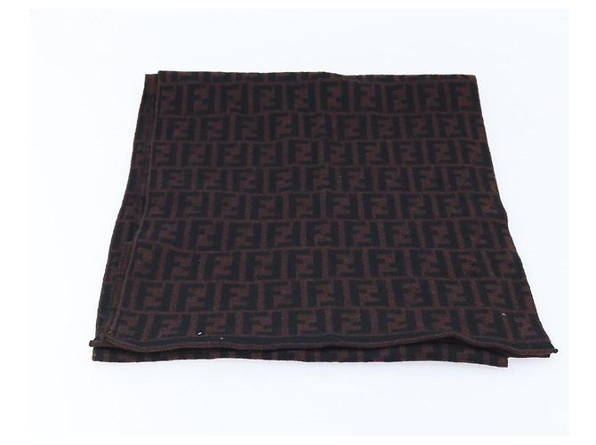 FENDI Sciarpa in Tela Zucca Lana Nera Marrone Auth am10995 Nero - vista 6