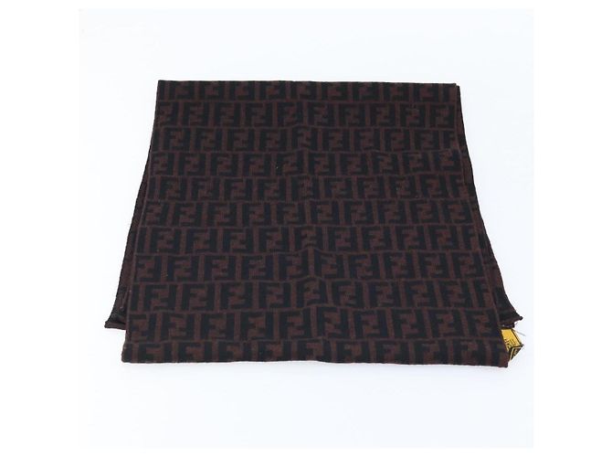 FENDI Sciarpa in Tela Zucca Lana Nera Marrone Auth am10995 Nero - vista 9