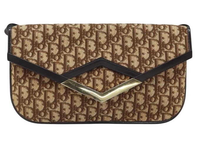 Borsa a Spalla in Tela Trotter Christian Dior Marrone Oro Auth ARZ598 D'oro - vista 2