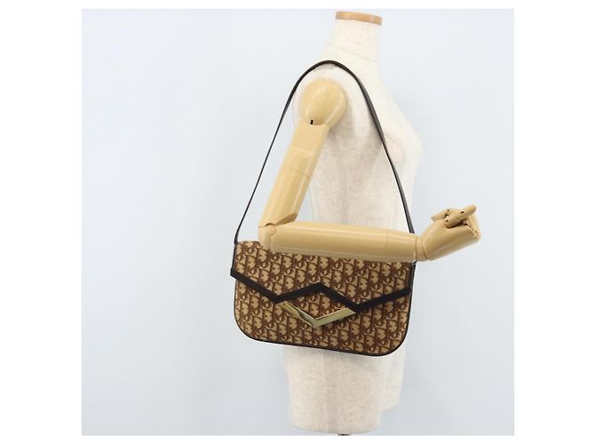 Borsa a Spalla in Tela Trotter Christian Dior Marrone Oro Auth ARZ598 D'oro - vista 20