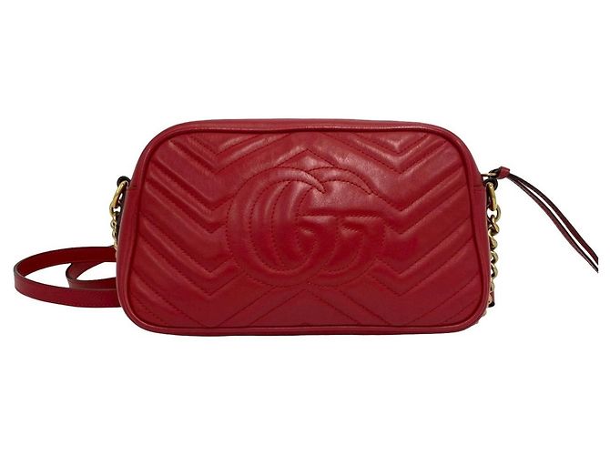 Borsa a spalla in pelle rossa GG Marmont di Gucci Rosso - vista 3