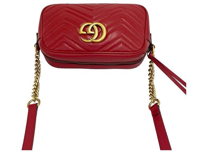 Borsa a spalla in pelle rossa GG Marmont di Gucci Rosso - vista 4