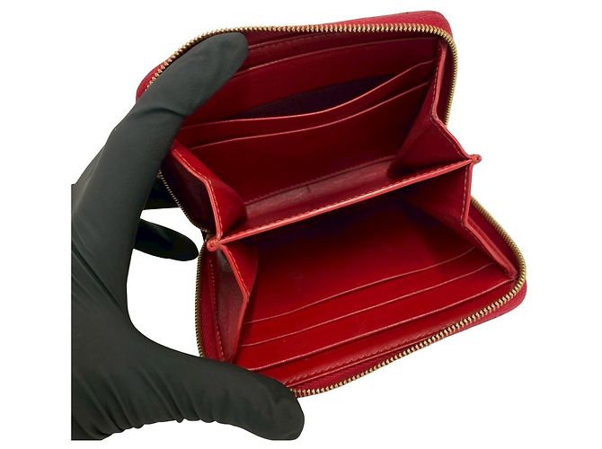 Céline Cartera Compacta con Cremallera Celine en Cuero Rojo Roja - vista 7