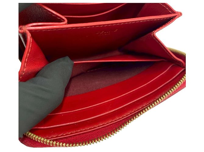 Céline Cartera Compacta con Cremallera Celine en Cuero Rojo Roja - vista 8