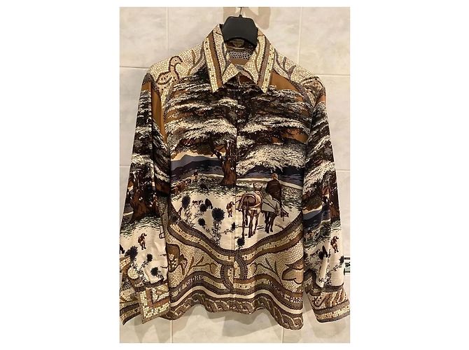 Camicia Hermès Sotto i Cedri in seta marrone - vista 4