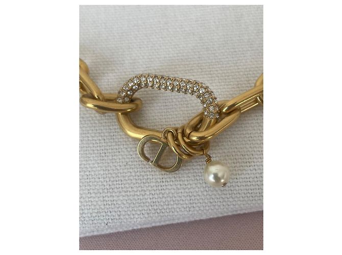 Colar Dior CD com Cristais e Pérola Dourado - vista 3