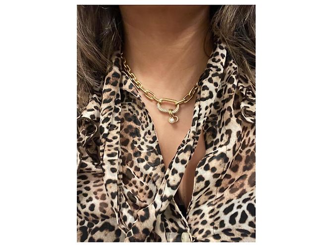 Colar Dior CD com Cristais e Pérola Dourado - vista 5