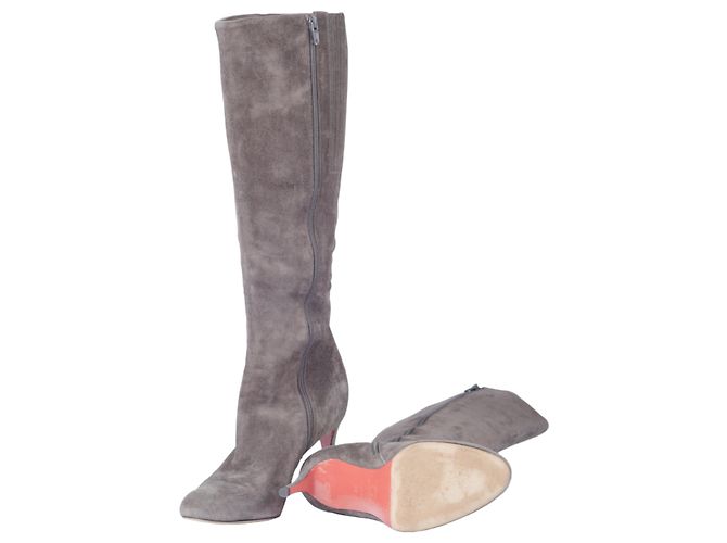 Stivali in suede al ginocchio Christian Louboutin Marrone - vista 7